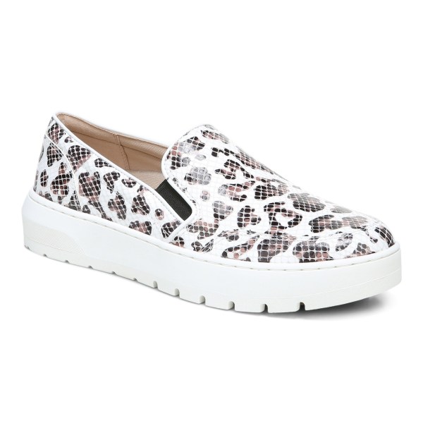 Vionic Trainers Ireland - Dinora Slip On White Leopard - Womens Shoes For Sale | MOXBG-5983
